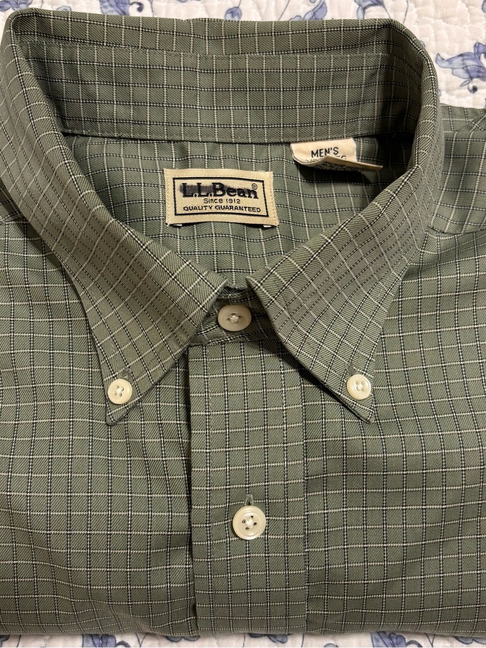 LL Bean Men’s M Regular Olive Green tattersall check shirt long sleeve outdoor